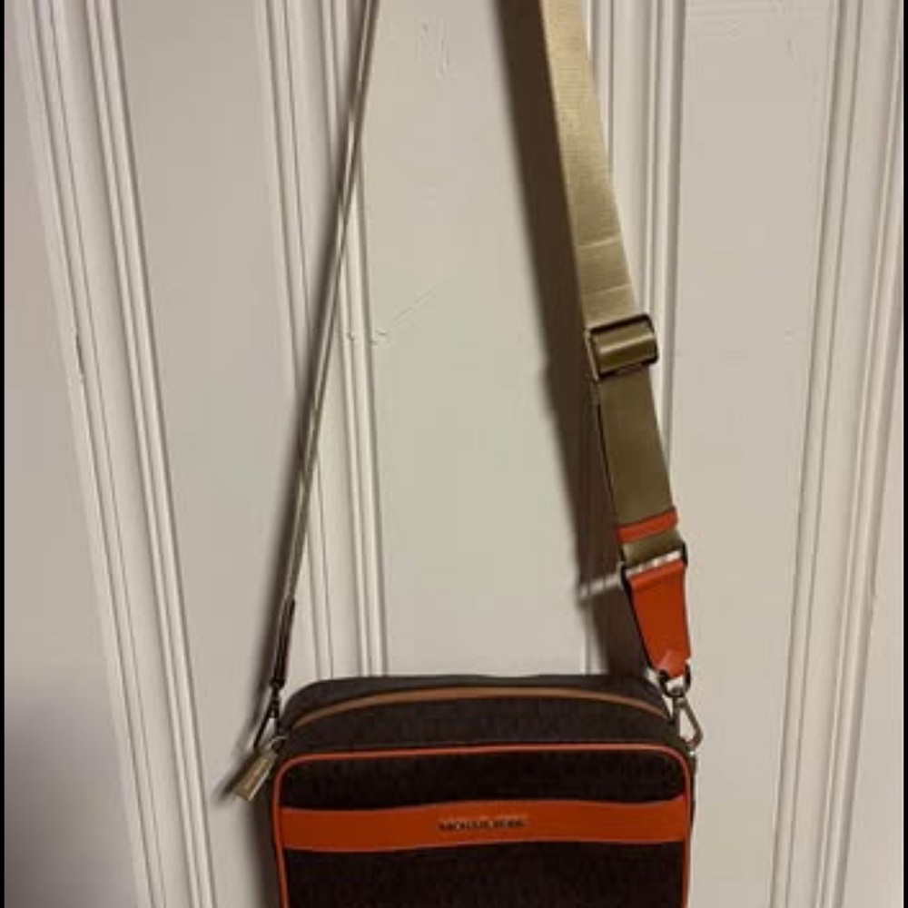 Michael Kors Kenly Crossbody Bag in Brown and Orange - Picture 2 of 3